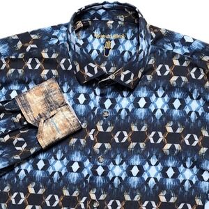 Luchiano Visconti Black Shirt Mens L Button Down Abstract Geometric Flip Cuff